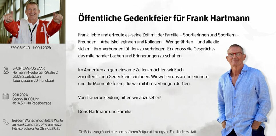 Gedenkkarte für den  verstorbener Ringtrainer Frank Hartmann