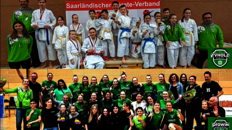 Karateka und Volleyballspieler in einer Gruppe