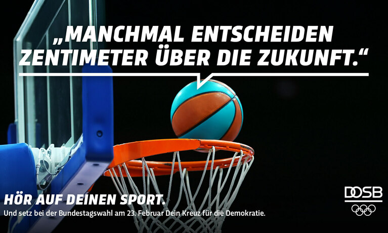 Kampagnenplakat des DOSB zur Bundestagswahl 2025 mit dem Motto "Hör auf deinen Sport"